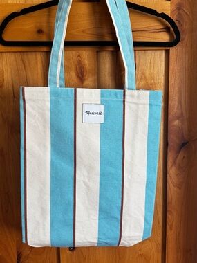 Madewell Turquoise, White & Brown Striped Canvas Tote